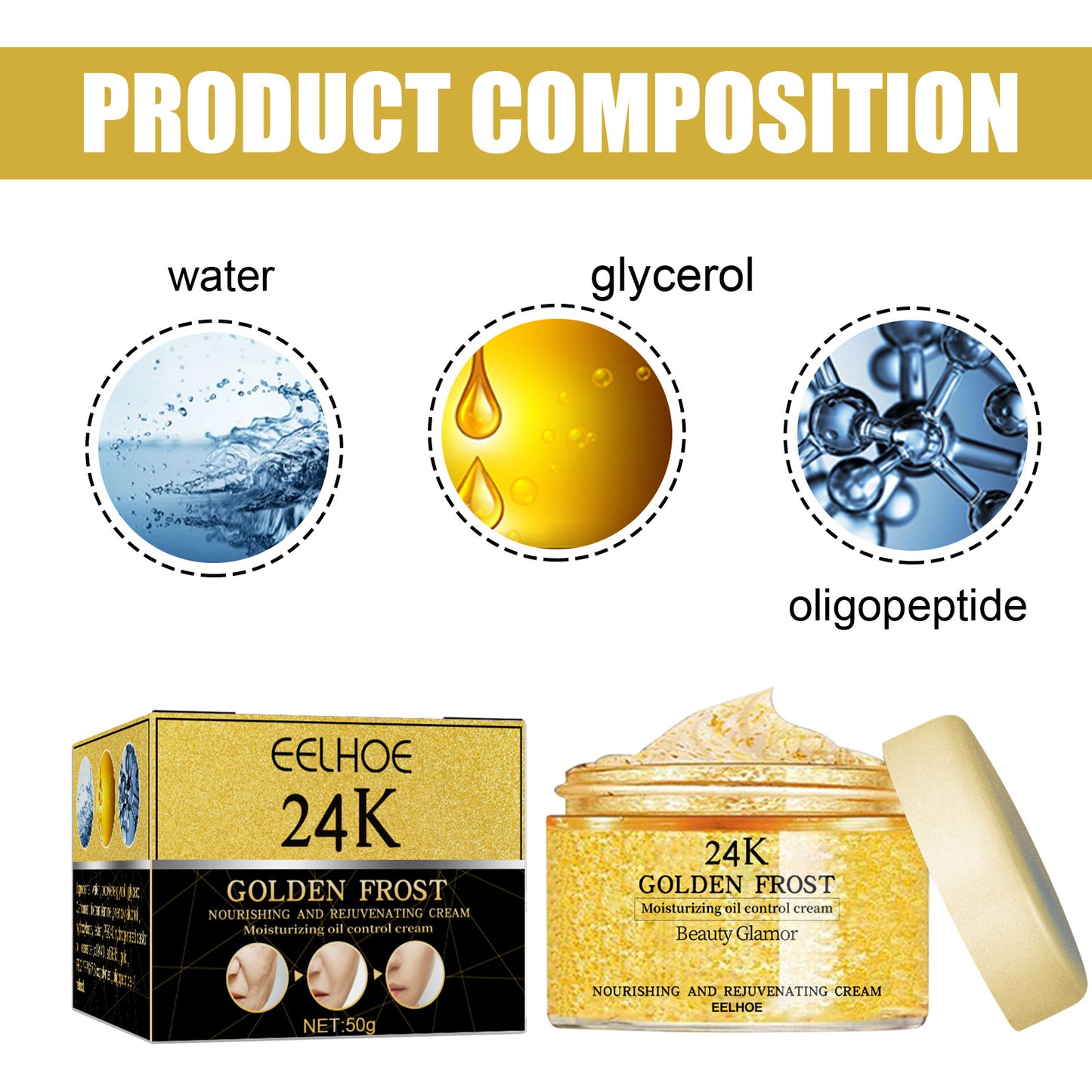 GlowVital™ 24K Gold Eye Cream – Anti-Wrinkle & Brightening Formula with Oligopeptides & Glycerin
