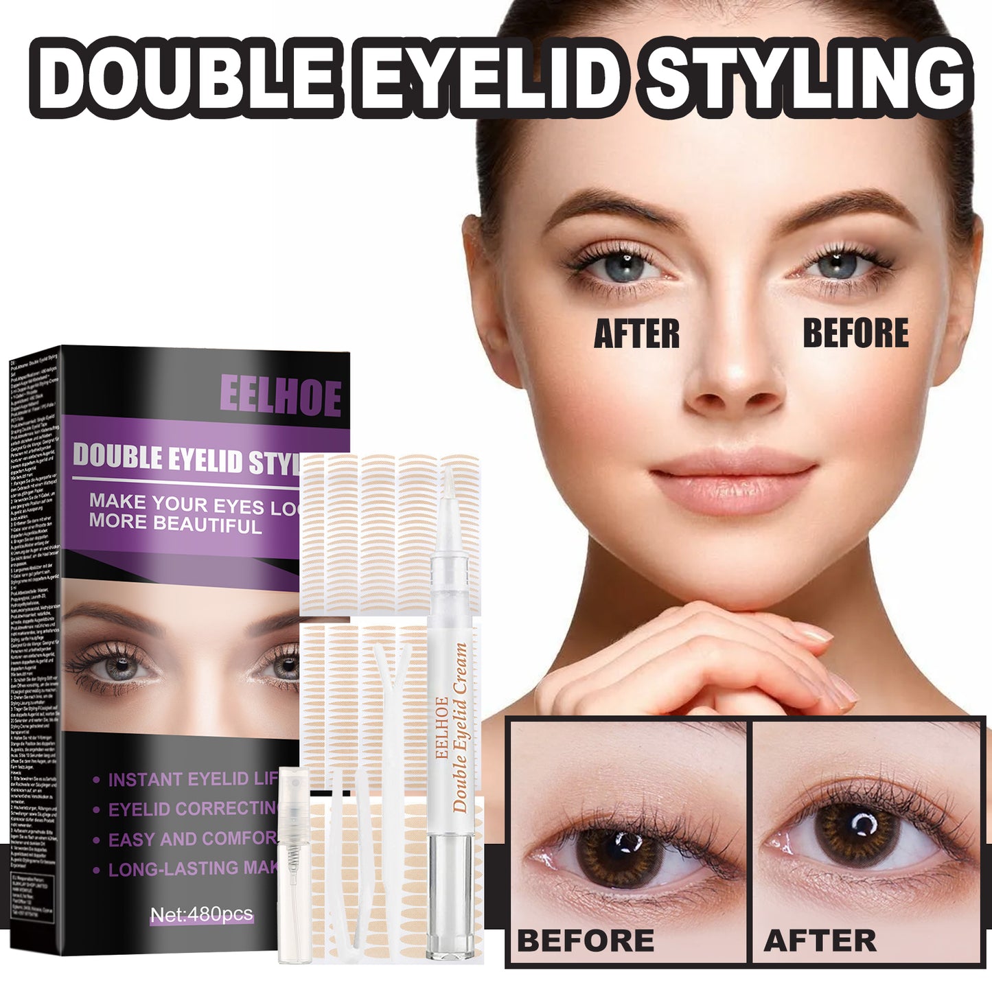 GlowVital™ Beauty Eye Double Eyelid Tape & Styling Cream Set – Instant Lift & Long-Lasting Definition