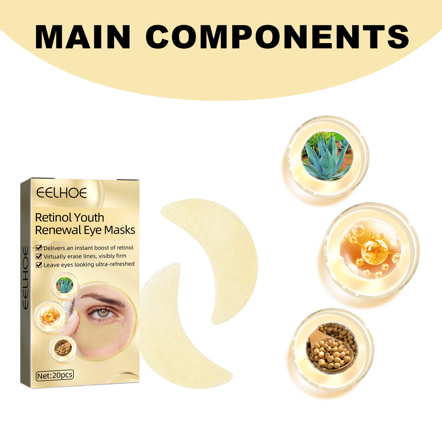 GlowVital™ Retinol Eye Mask – Hydrating & Anti-Wrinkle Treatment with Aloe Vera, Retinol & Soy Extract